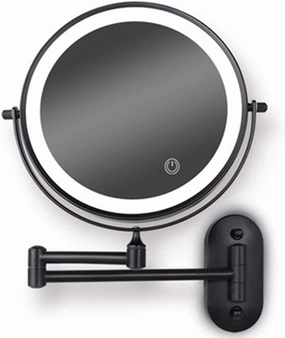Makeup Mirror 8" LED Wall Mounted Makeup Mirror 3 Color Mode USB Charge Touch Screen Adjustable Light Matte Black Double Sided 1X/ 10X Magnifying Cosmetic Vanity Mirror Swivel Extendable 1X/10X (Size