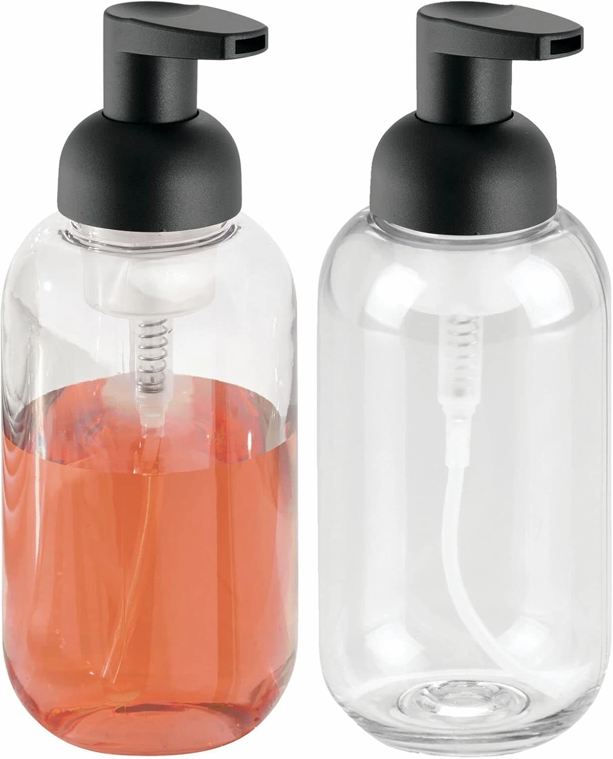 mDesign Round Plastic Refillable Foaming Soap Dispenser Pump Bottle for Kitchen Countertop and Sink - Vintage-Inspired, Compact Container Design - Twain Collection - 2 Pack - Clear/Matte Black