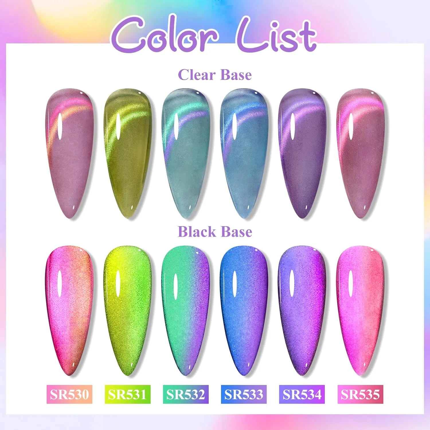 MEET ACROSS Glass Cat Eye Gel Polish Set, Colorful Magnetic Nail Polish with Magnet, Transparent Nail Polish, Soak Off UV Cateye Gel Polish Kit for Home DIY Manicure Varnish Art Design