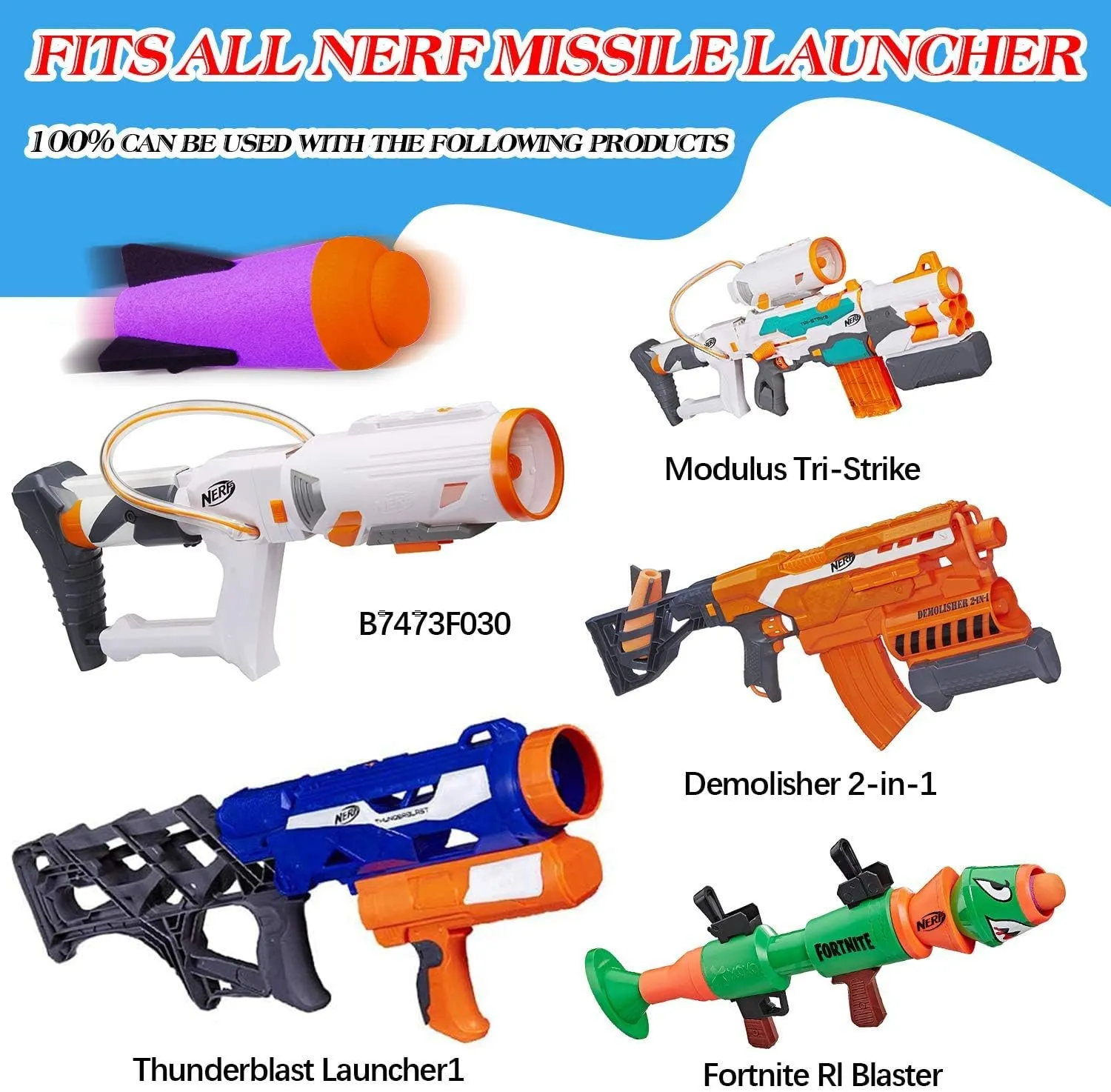 Mega Missile Refill for Nerf N-Strike Elite Series, 8Packs, Ruibytree Compatible Darts Mega Missile Refill Bullets Foam Rockets for Nerf Party- with Storage Bag