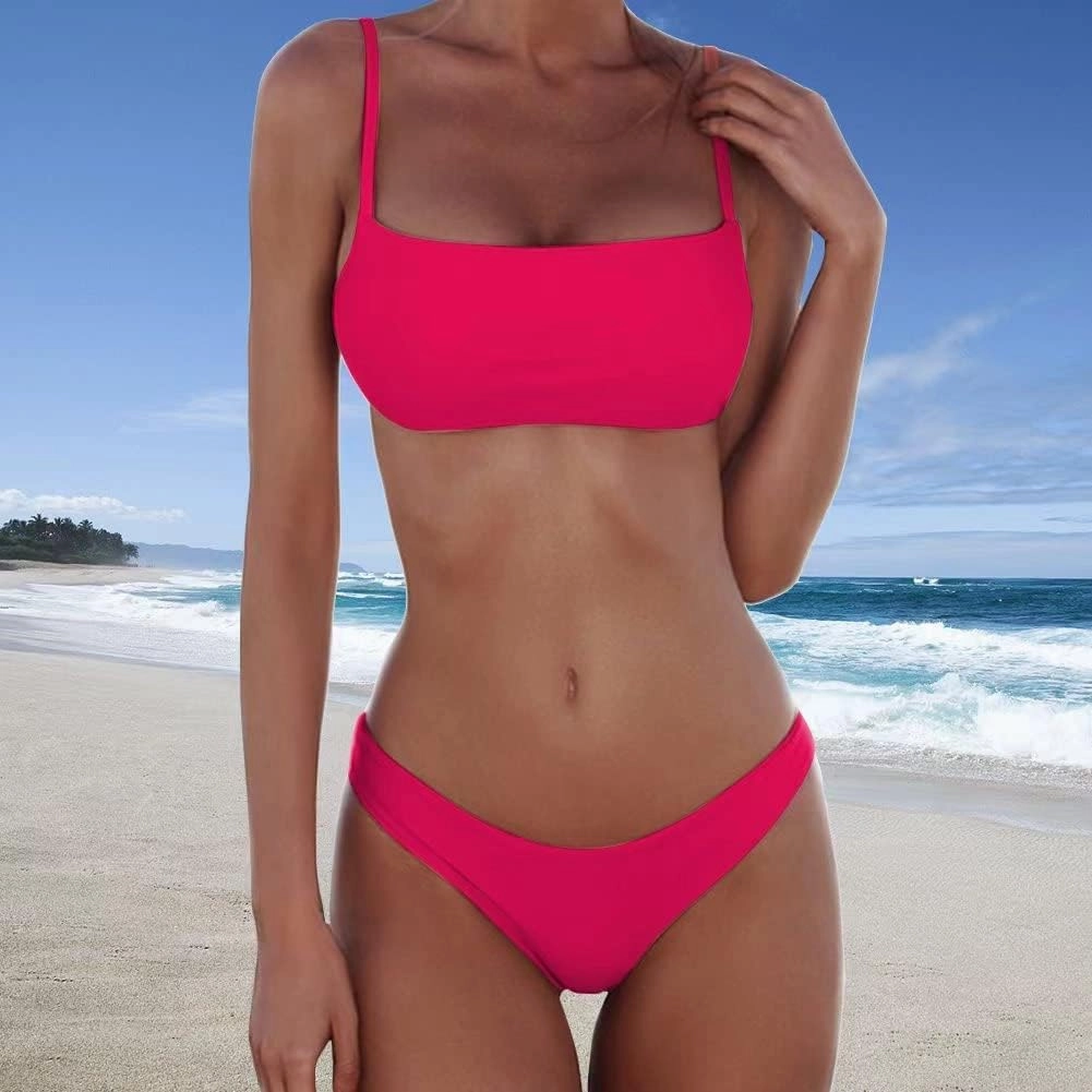 meioro Bikini Set Swimsuits for Women Low Waisted Two Piece Swimwear with Brazilian Push up Top Cheeky Bottom Bathing Suits
