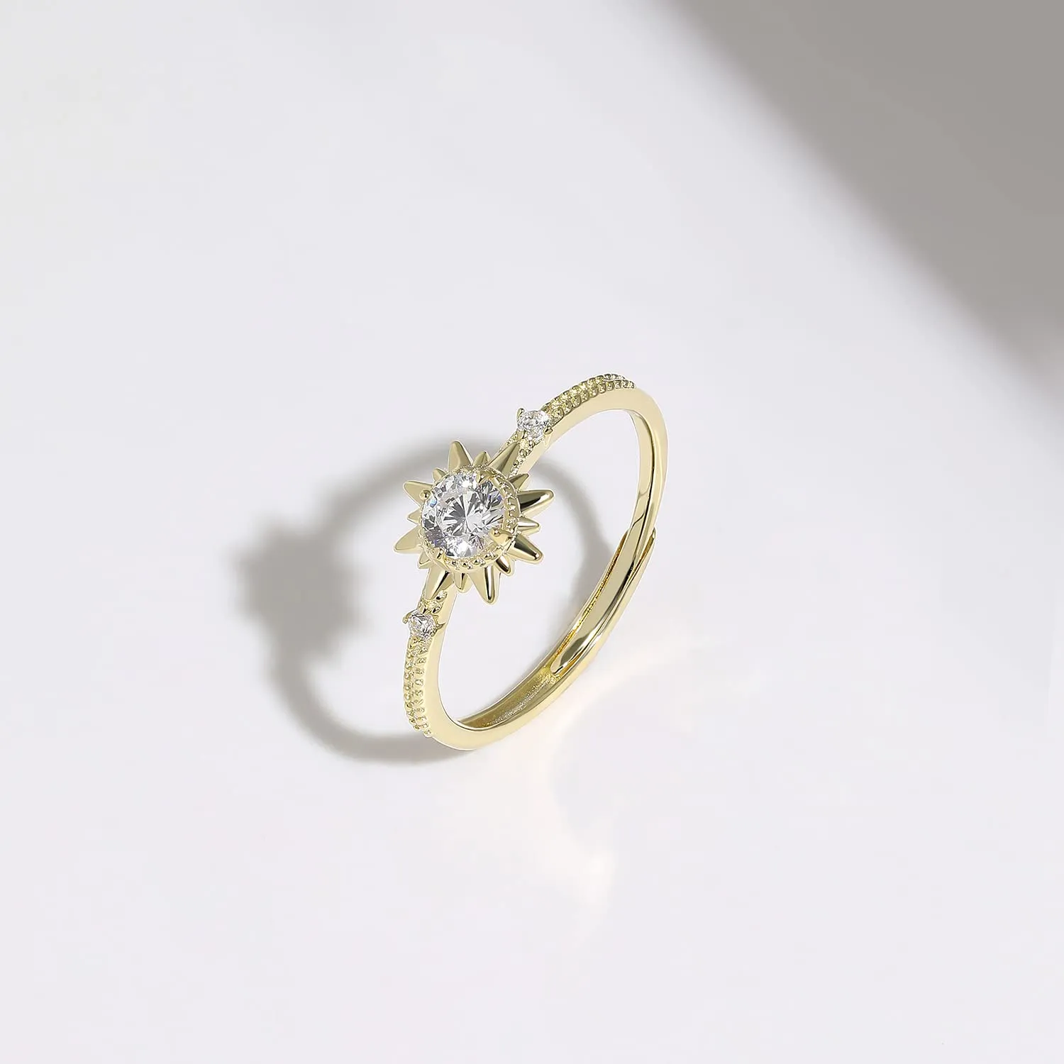 Meissa Gold Rings for Women 925 Sterling Silver Promise Diamond Ring Sun Ring Handmade Statement Rings Size Adjustable from 3-10, Gold