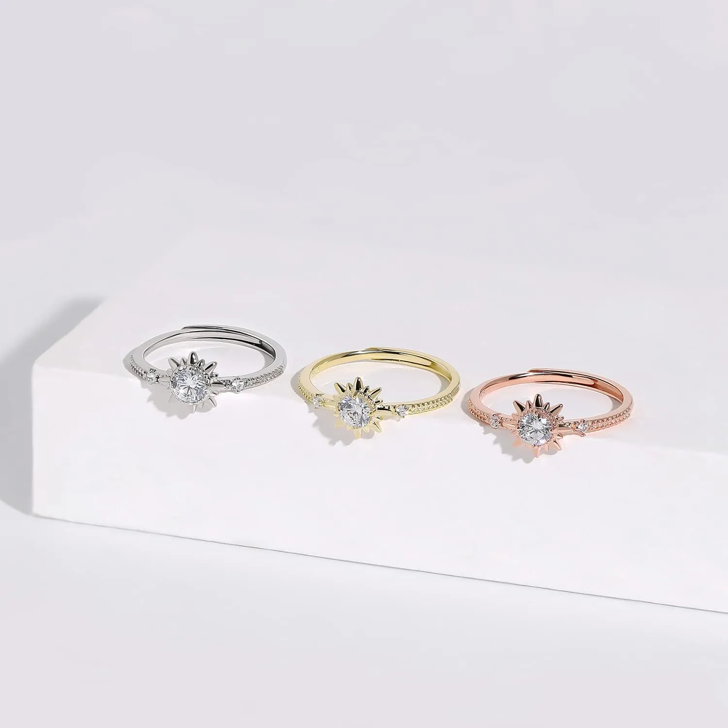 Meissa Gold Rings for Women 925 Sterling Silver Promise Diamond Ring Sun Ring Handmade Statement Rings Size Adjustable from 3-10, Gold