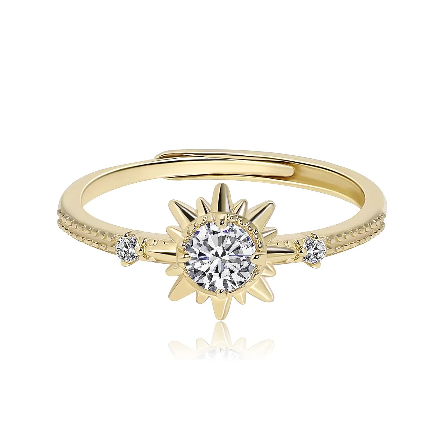 Meissa Gold Rings for Women 925 Sterling Silver Promise Diamond Ring Sun Ring Handmade Statement Rings Size Adjustable from 3-10, Gold
