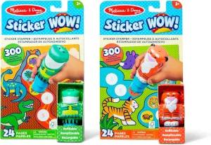 Melissa & Doug Sticker Wow!™ Dinosaur and Tiger Bundle: 2 24-Page Activity Pads, 2 Sticker Stampers, 600 Stickers, Arts and Crafts Fidget Toy Collectible Characters