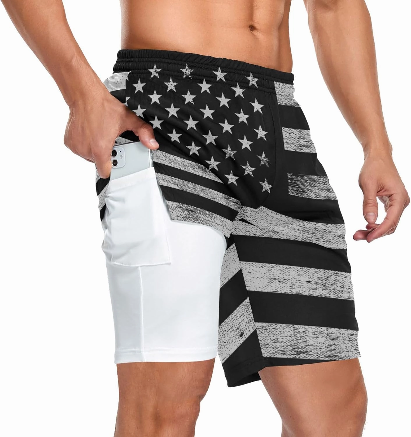 Men's 2 in 1 Workout Running Shorts, Gym Athletic Shorts for Men Lightweight Training with Pockets and Towel Loop