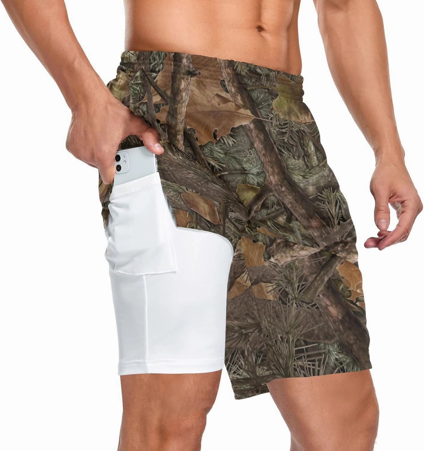 Men's 2 in 1 Workout Running Shorts, Gym Athletic Shorts for Men Lightweight Training with Pockets and Towel Loop