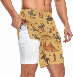 Men's 2 in 1 Workout Running Shorts, Gym Athletic Shorts for Men Lightweight Training with Pockets and Towel Loop