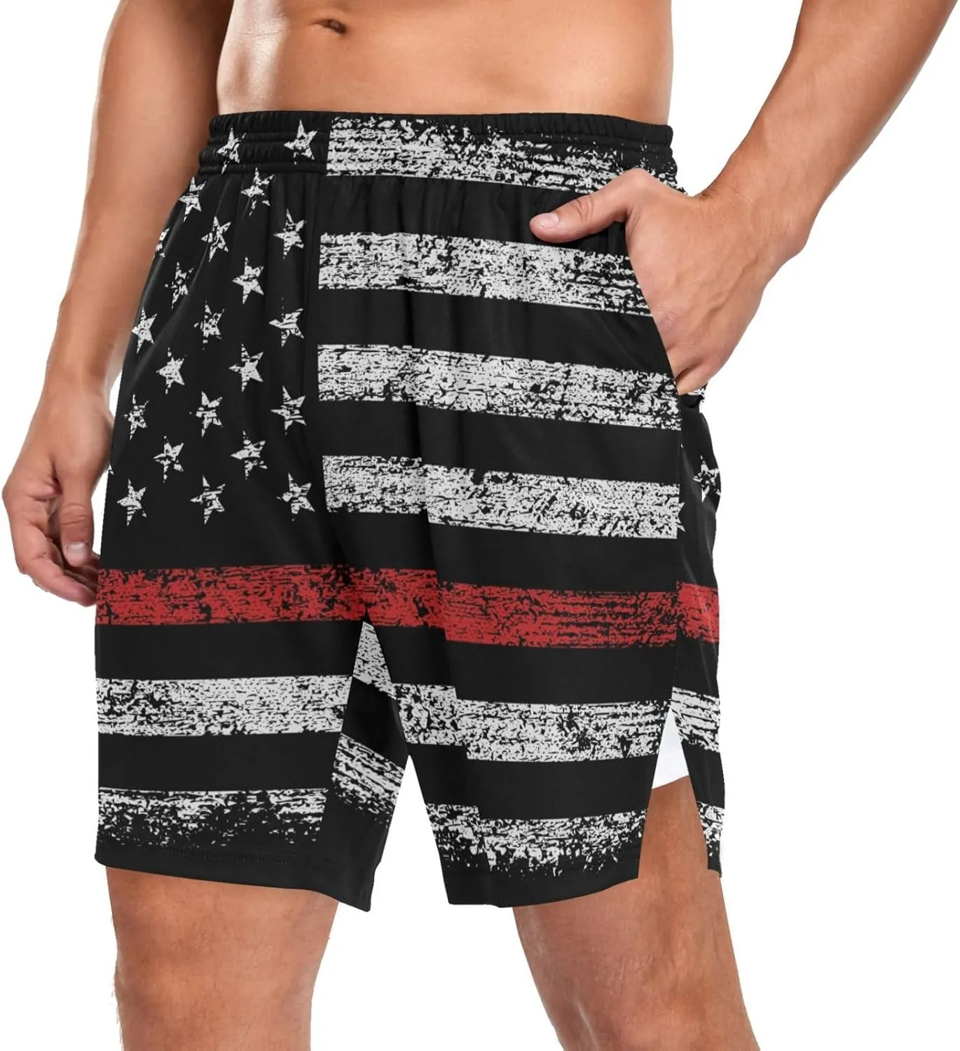 Men's 2 in 1 Workout Running Shorts, Gym Athletic Shorts for Men Lightweight Training with Pockets and Towel Loop