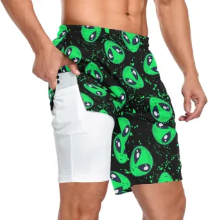 Men's 2 in 1 Workout Running Shorts, Gym Athletic Shorts for Men Lightweight Training with Pockets and Towel Loop