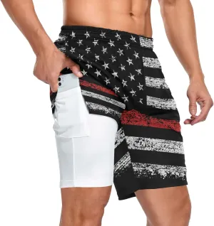 Men's 2 in 1 Workout Running Shorts, Gym Athletic Shorts for Men Lightweight Training with Pockets and Towel Loop