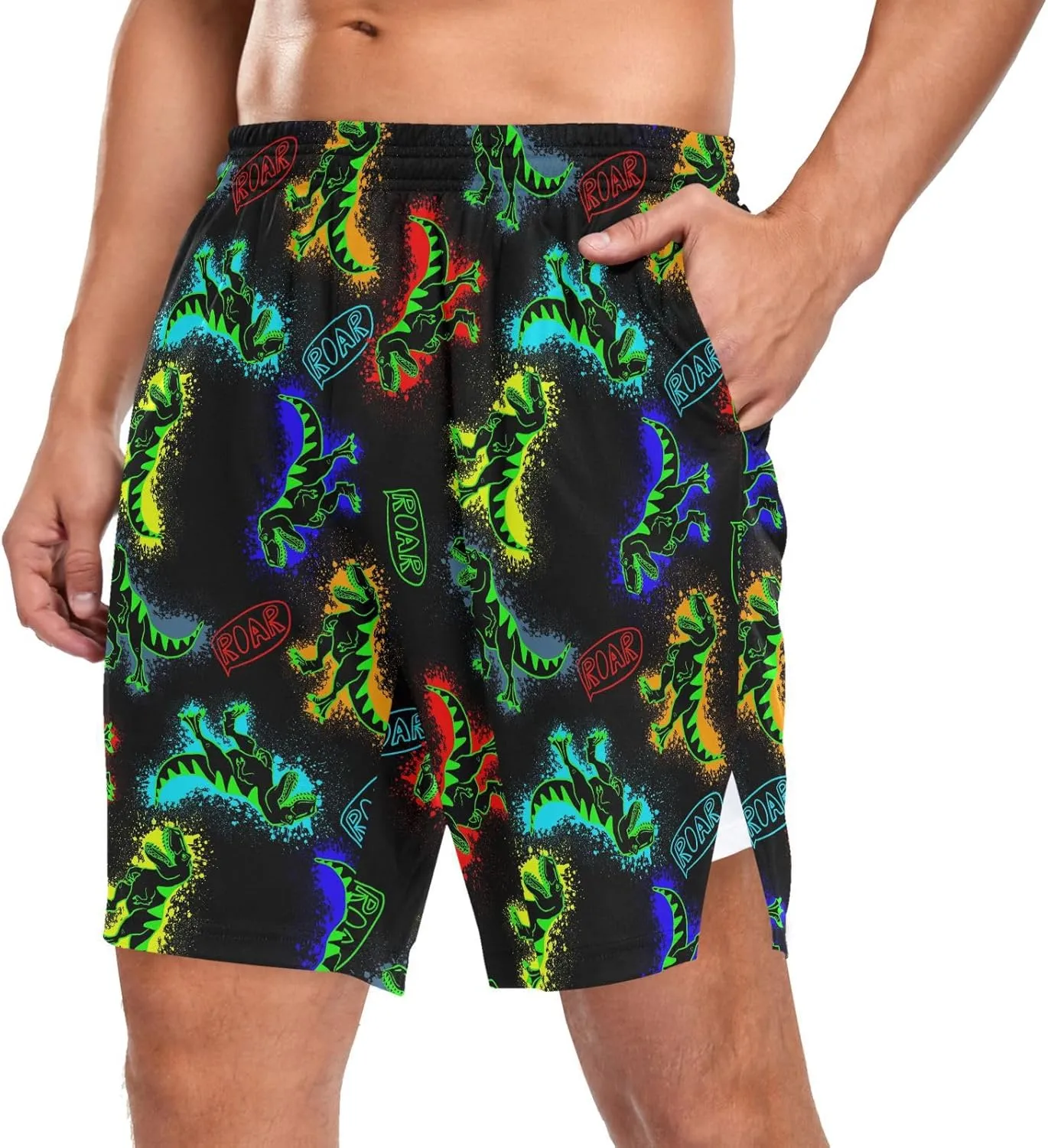 Men's 2 in 1 Workout Running Shorts, Gym Athletic Shorts for Men Lightweight Training with Pockets and Towel Loop