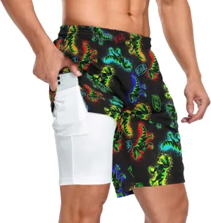 Men's 2 in 1 Workout Running Shorts, Gym Athletic Shorts for Men Lightweight Training with Pockets and Towel Loop