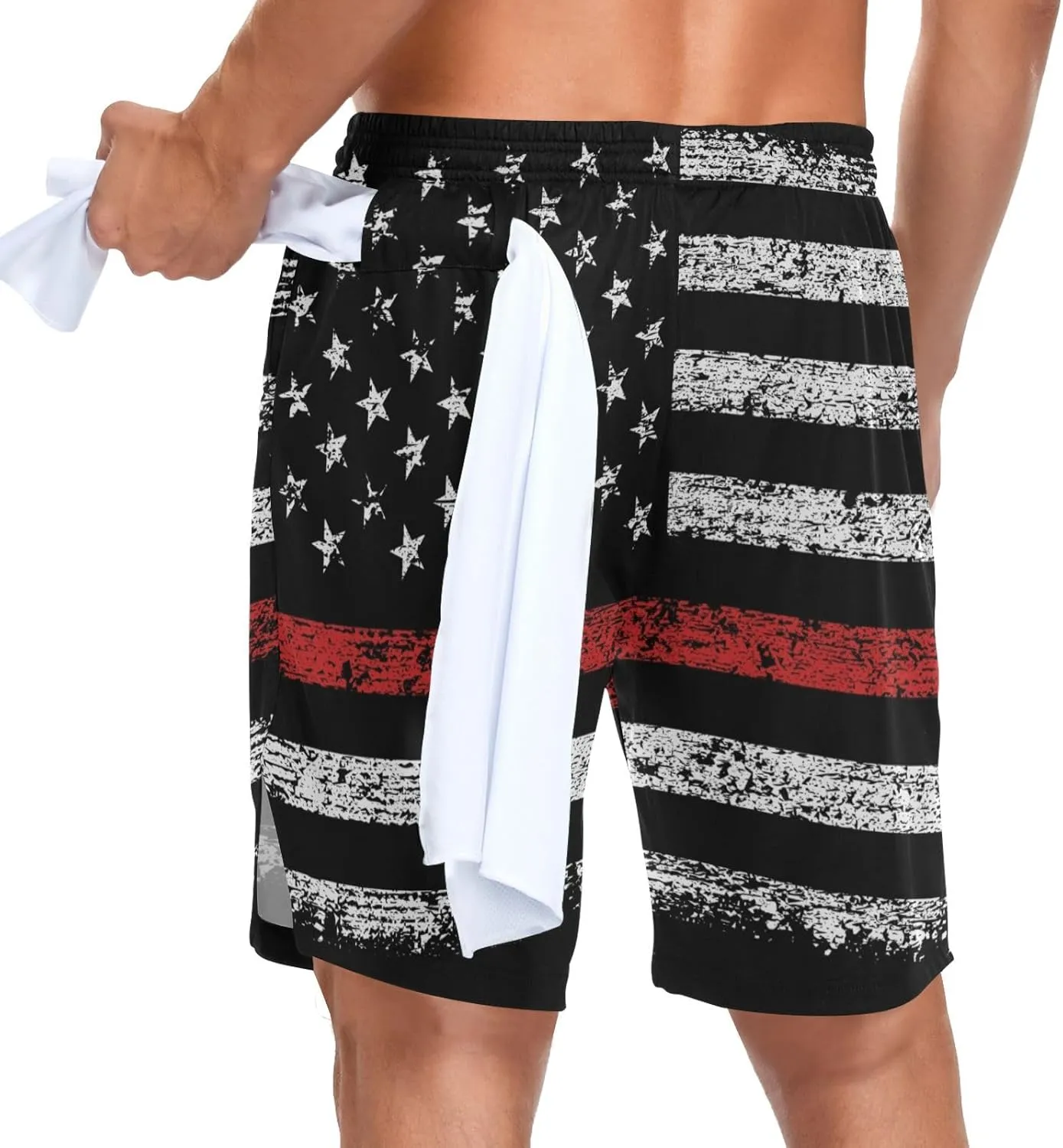 Men's 2 in 1 Workout Running Shorts, Gym Athletic Shorts for Men Lightweight Training with Pockets and Towel Loop