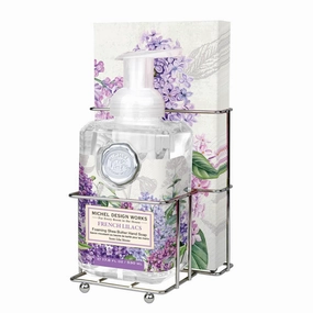 Michel Design Works Foaming Hand Soap & 15-Piece Napkin Set. French Lilacs, Beautiful Square Container with Pump