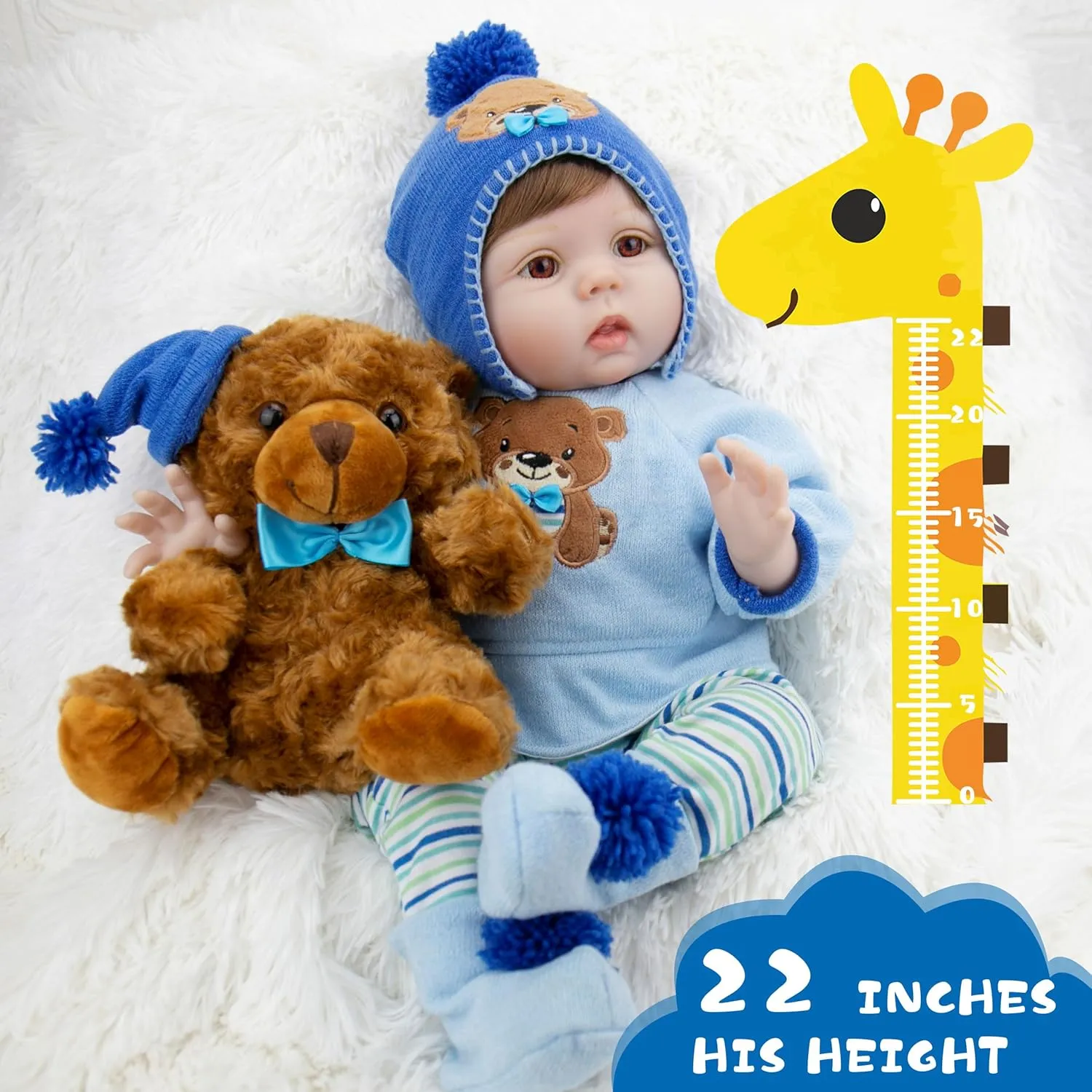 Milidool 22-Inch Reborn Baby Boy Doll with Accessories - Realistic Newborn Silicone Boy Doll for Age 3 , Birthday Gift
