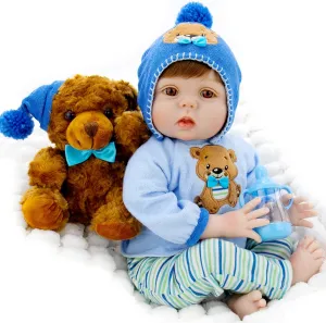 Milidool 22-Inch Reborn Baby Boy Doll with Accessories - Realistic Newborn Silicone Boy Doll for Age 3 , Birthday Gift