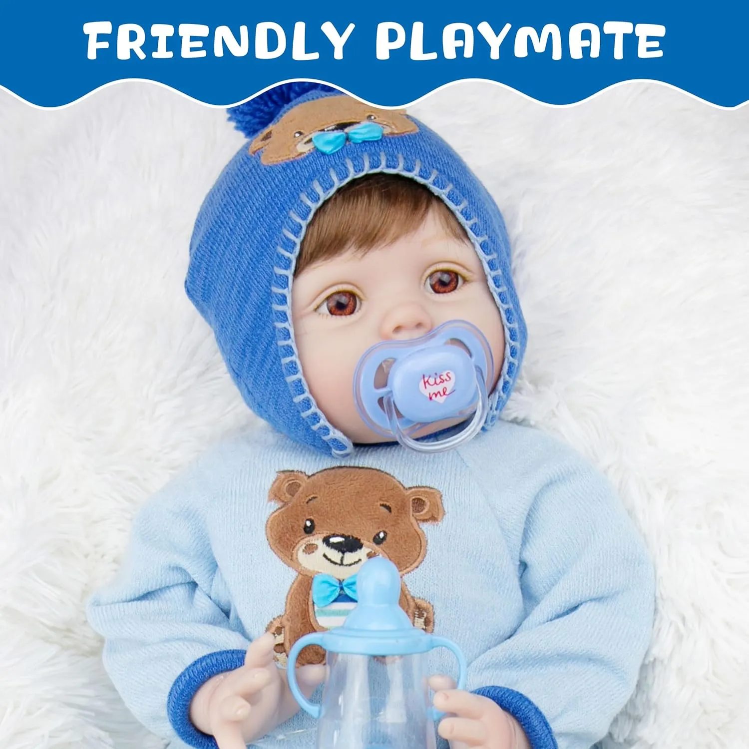 Milidool 22-Inch Reborn Baby Boy Doll with Accessories - Realistic Newborn Silicone Boy Doll for Age 3 , Birthday Gift