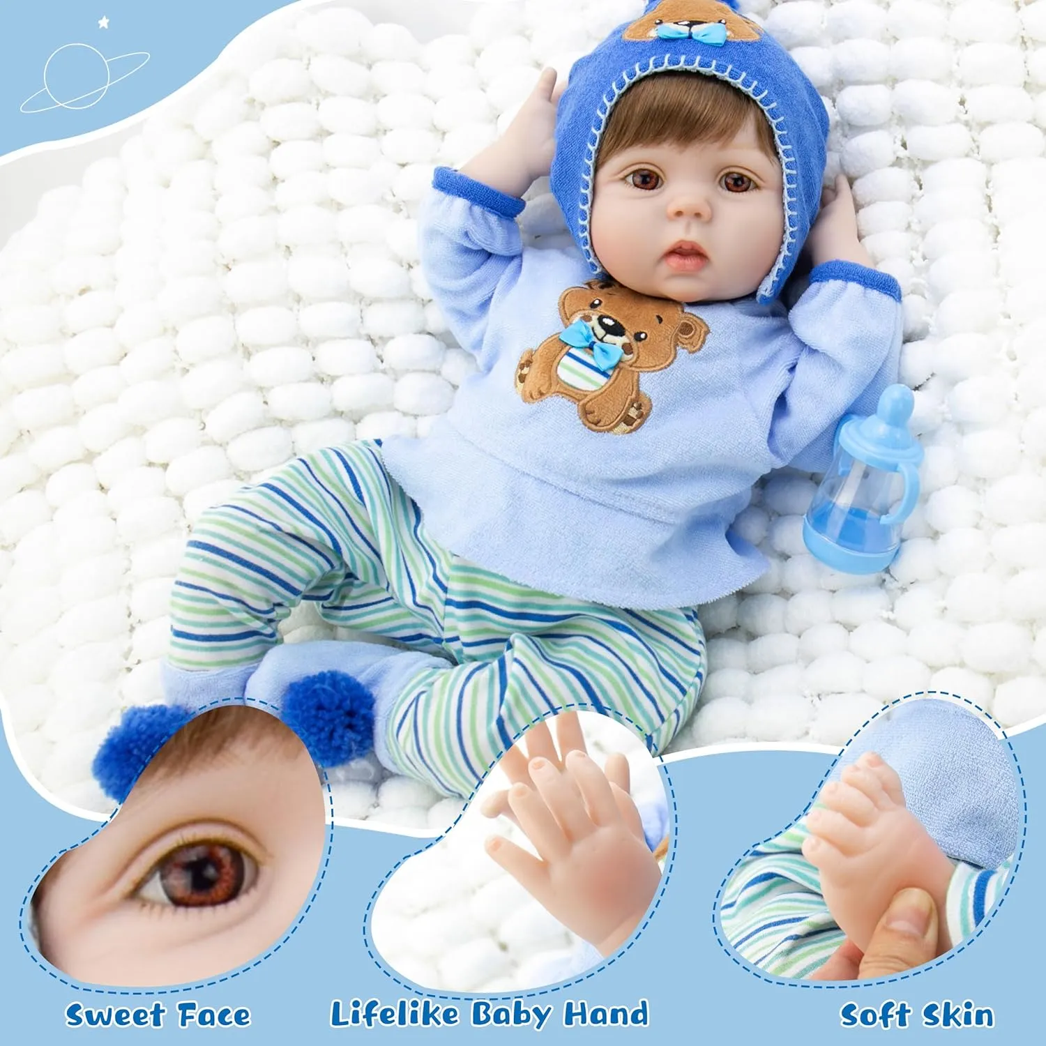 Milidool 22-Inch Reborn Baby Boy Doll with Accessories - Realistic Newborn Silicone Boy Doll for Age 3 , Birthday Gift