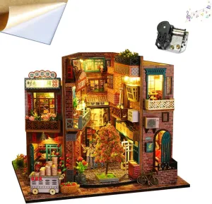 Mini 3D Wooden Doll House Craft Model with Dust Proof Cover and Music Movement,DIY Miniature and Furniture Dollhouse Kit,Creative Room Idea for Valentine's Day Birthday Gift (Time Stamp)