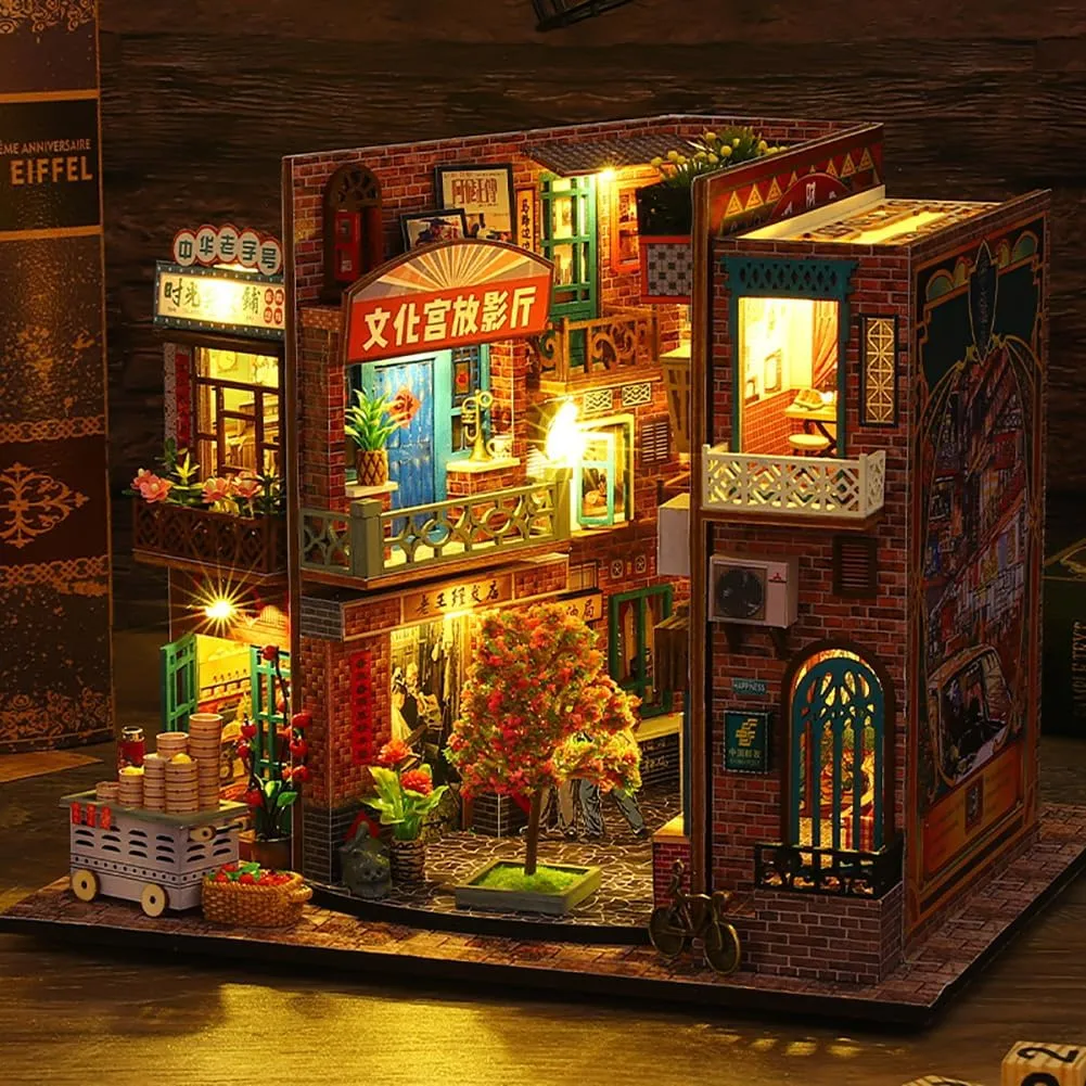 Mini 3D Wooden Doll House Craft Model with Dust Proof Cover and Music Movement,DIY Miniature and Furniture Dollhouse Kit,Creative Room Idea for Valentine's Day Birthday Gift (Time Stamp)