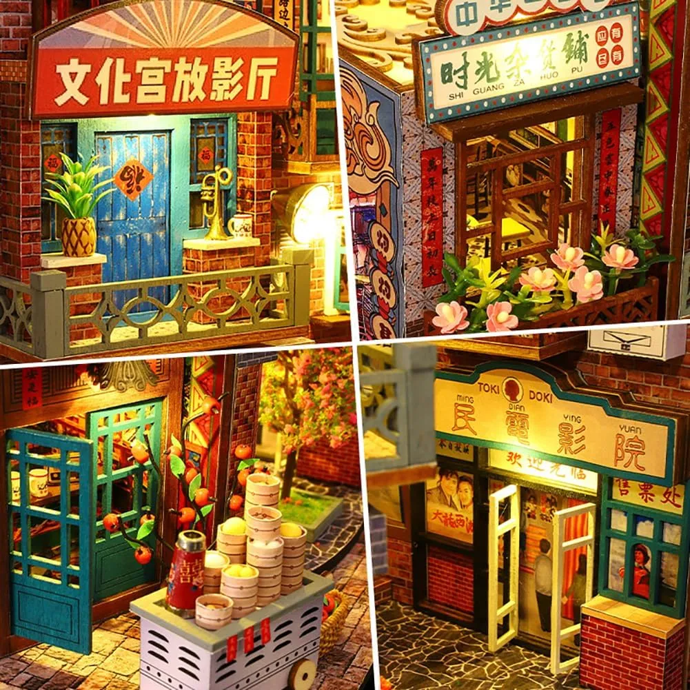 Mini 3D Wooden Doll House Craft Model with Dust Proof Cover and Music Movement,DIY Miniature and Furniture Dollhouse Kit,Creative Room Idea for Valentine's Day Birthday Gift (Time Stamp)