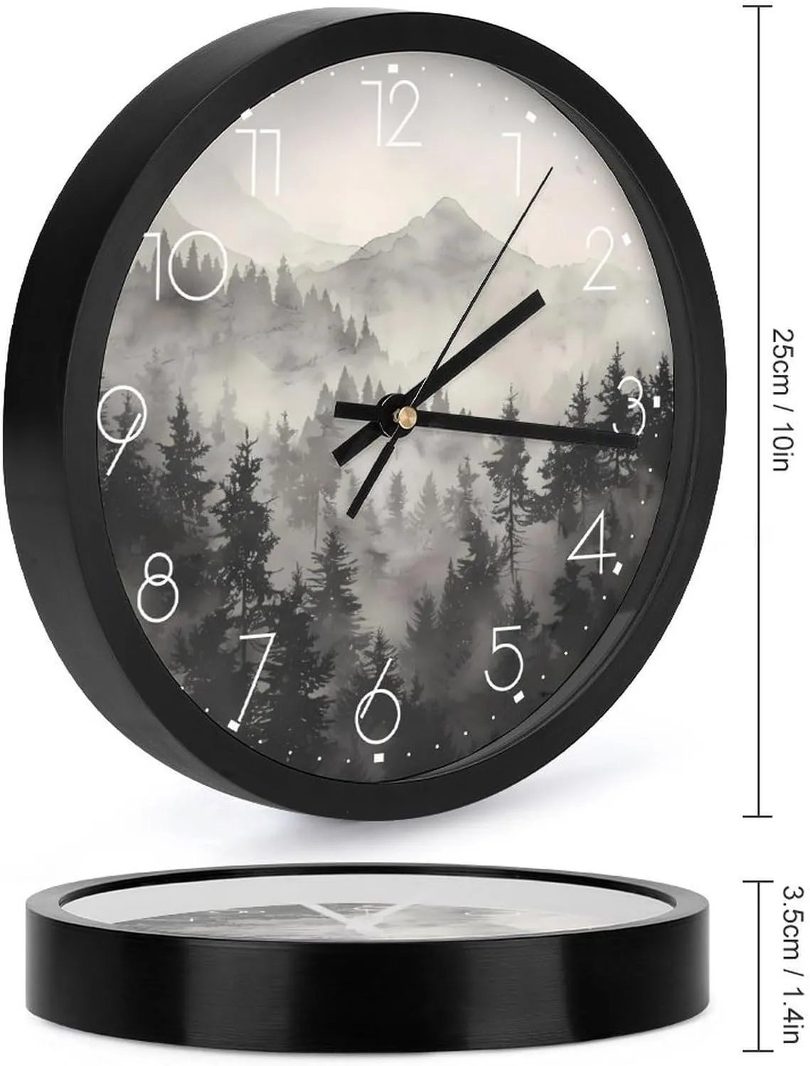 Misty Fog Pine Tree Forest Wall Clock 10 Inch Silent Non-ticking Battery Operated Decorative Clock for Kitchen Bedroom