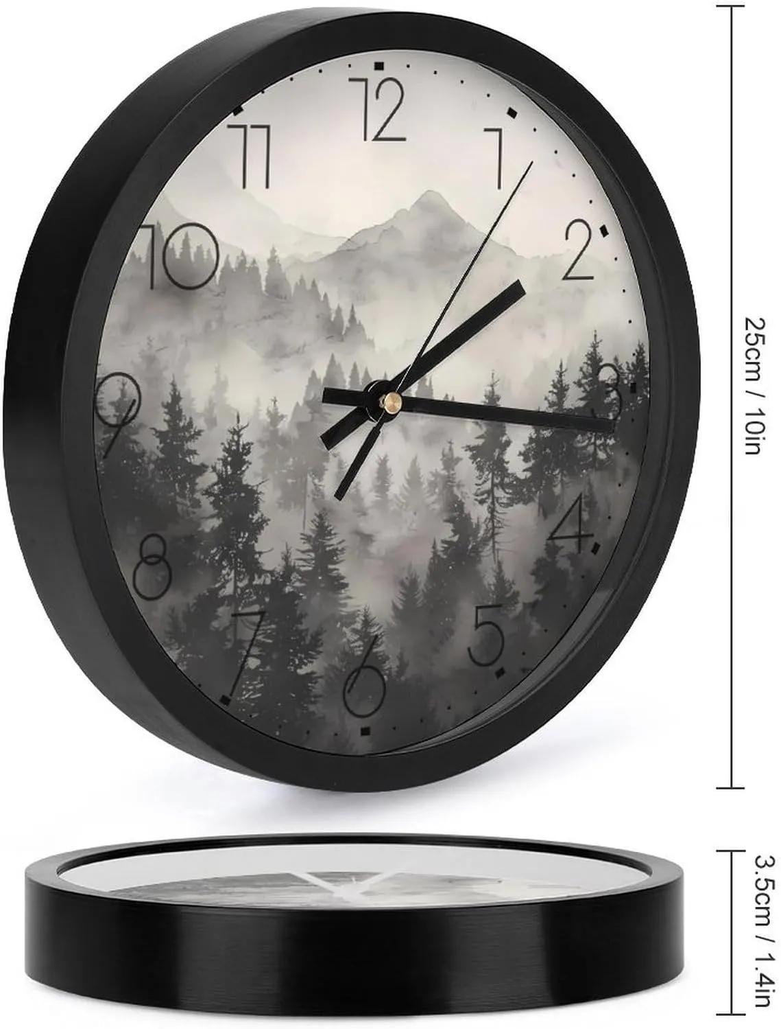 Misty Fog Pine Tree Forest Wall Clock 10 Inch Silent Non-ticking Battery Operated Decorative Clock for Kitchen Bedroom