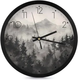 Misty Fog Pine Tree Forest Wall Clock 10 Inch Silent Non-ticking Battery Operated Decorative Clock for Kitchen Bedroom