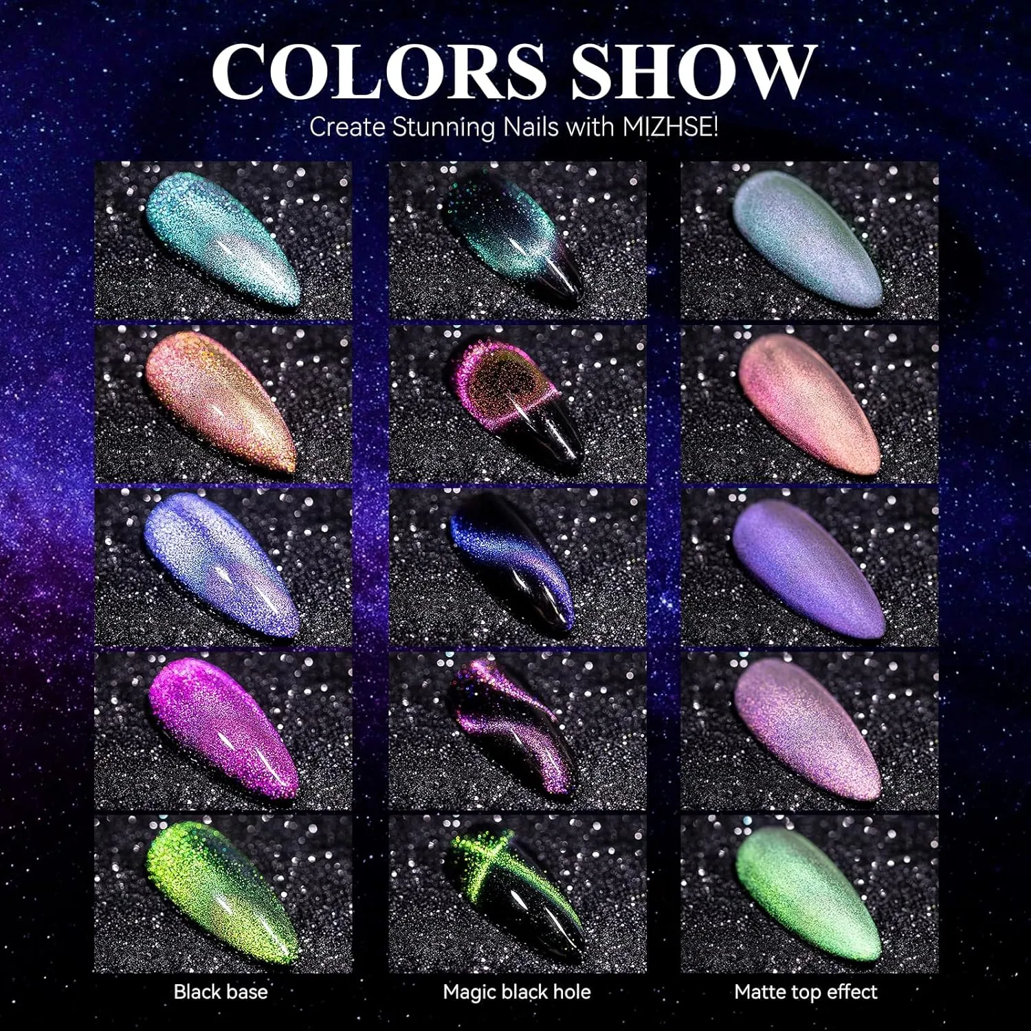 MIZHSE 9D Cat Eye Gel Nail Polish, Magnetic Cat Eye Gel Polish Set, 10ml*6 with 2 Magnets, Classic Colors Chameleon Magic Galaxy Effect Soak off Nail Art, Sparkle Stunning Gel Polish Gift for Women