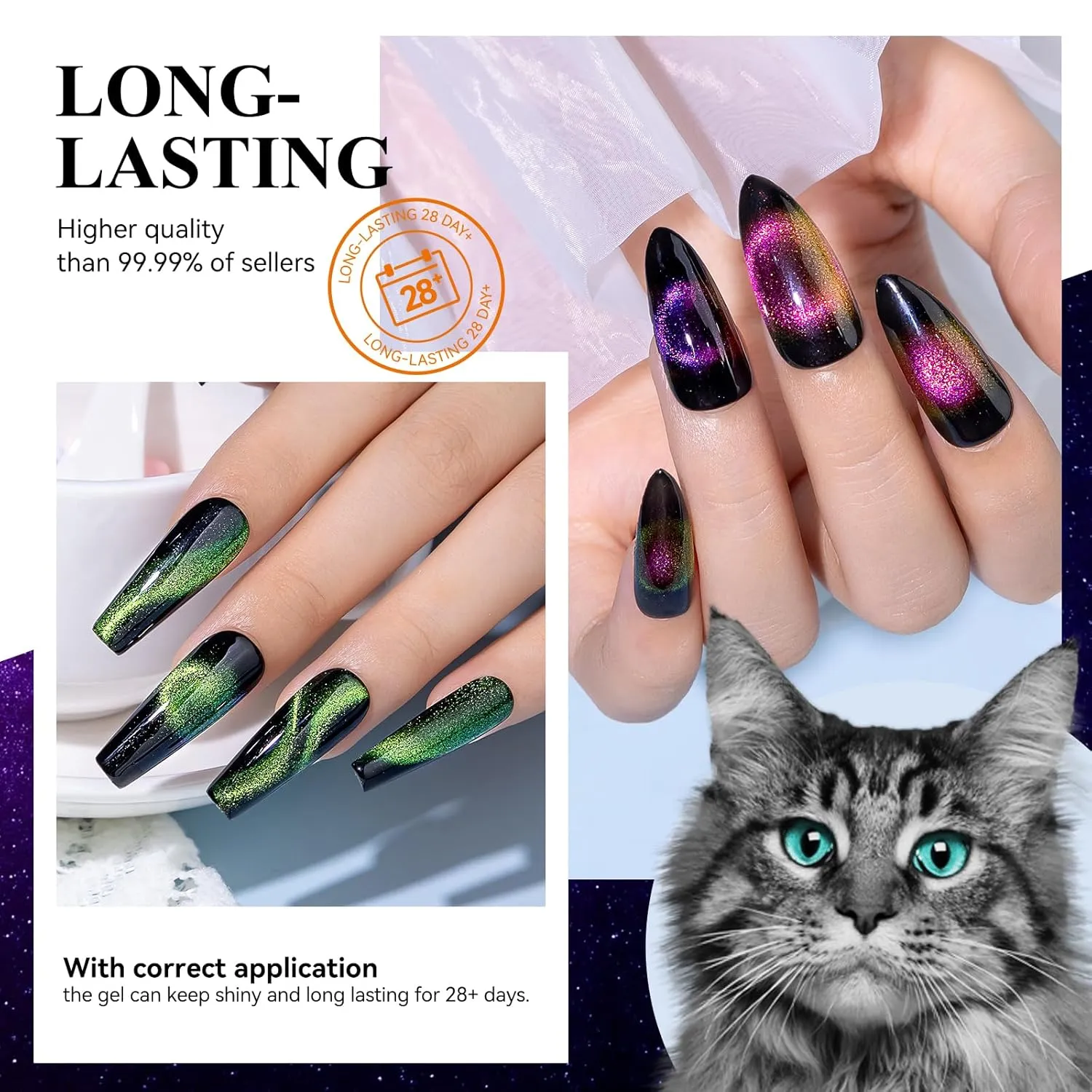 MIZHSE 9D Cat Eye Gel Nail Polish, Magnetic Cat Eye Gel Polish Set, 10ml*6 with 2 Magnets, Classic Colors Chameleon Magic Galaxy Effect Soak off Nail Art, Sparkle Stunning Gel Polish Gift for Women