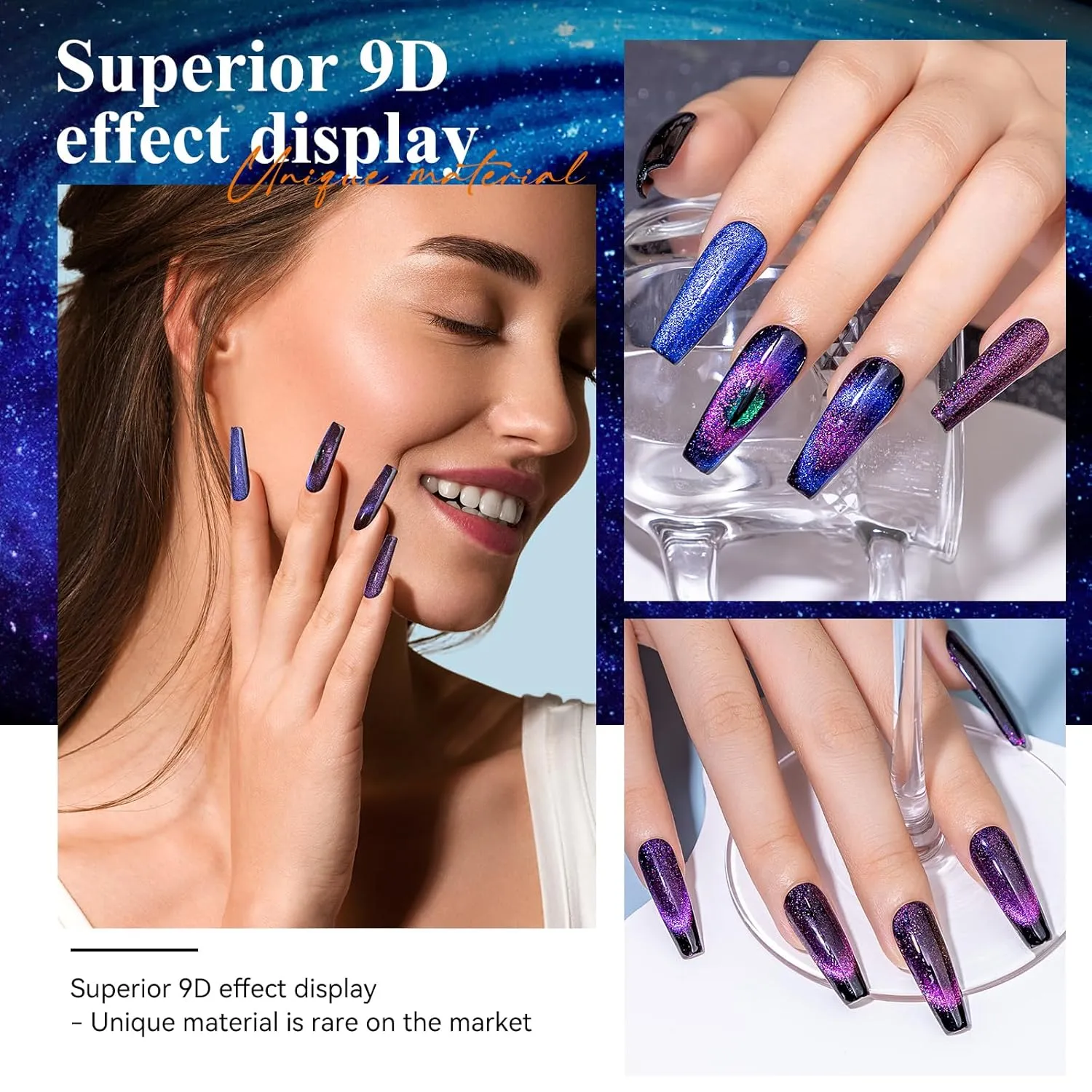 MIZHSE 9D Cat Eye Gel Nail Polish, Magnetic Cat Eye Gel Polish Set, 10ml*6 with 2 Magnets, Classic Colors Chameleon Magic Galaxy Effect Soak off Nail Art, Sparkle Stunning Gel Polish Gift for Women
