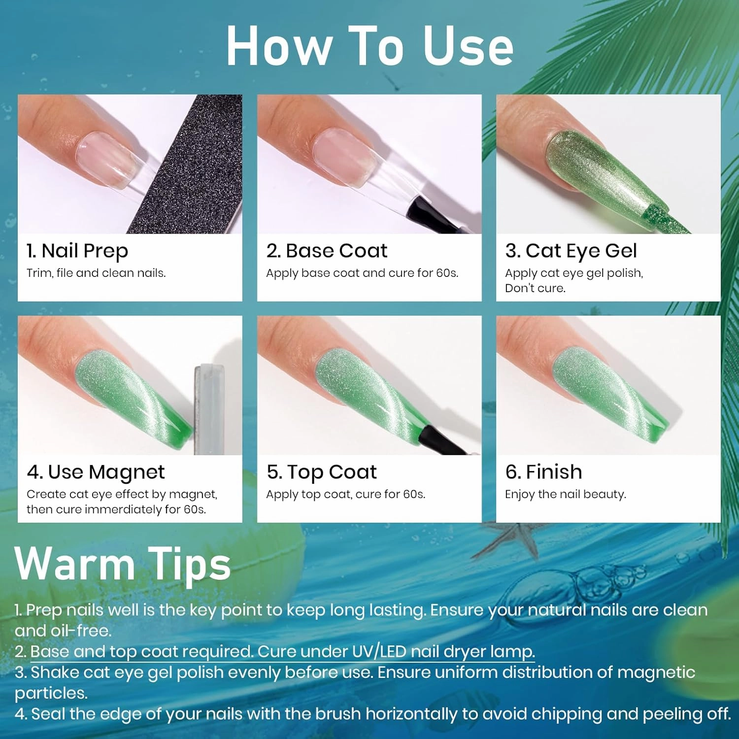 MIZHSE Cat Eye Gel Nail Polish: 8 Colors Smoothie Magnetic Gel Polish Kit with Magnet Stick, Shimmery Glitter Neon Colors Green Yellow Blue Soak Off Nail Art Salon Home Manicure Women Gift