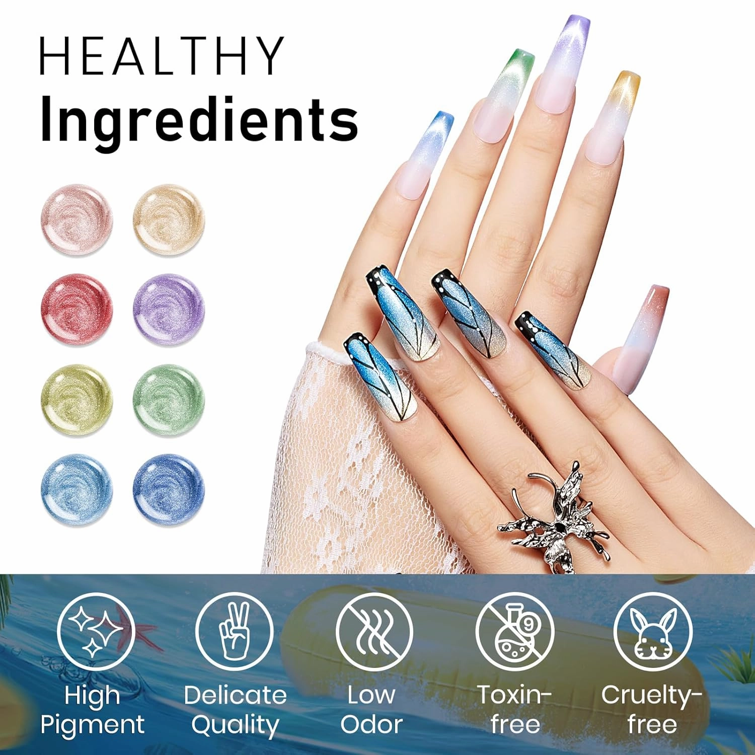 MIZHSE Cat Eye Gel Nail Polish: 8 Colors Smoothie Magnetic Gel Polish Kit with Magnet Stick, Shimmery Glitter Neon Colors Green Yellow Blue Soak Off Nail Art Salon Home Manicure Women Gift