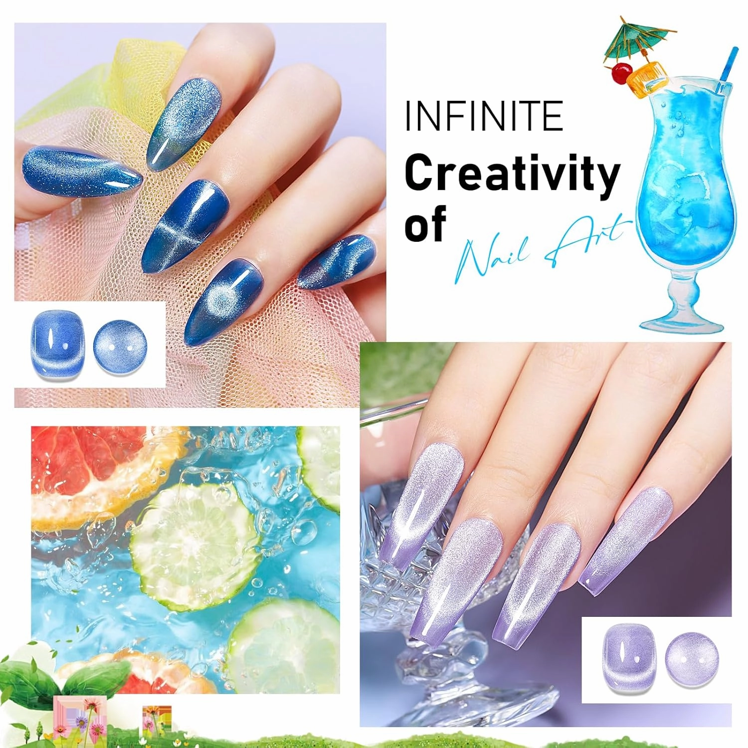 MIZHSE Cat Eye Gel Nail Polish: 8 Colors Smoothie Magnetic Gel Polish Kit with Magnet Stick, Shimmery Glitter Neon Colors Green Yellow Blue Soak Off Nail Art Salon Home Manicure Women Gift