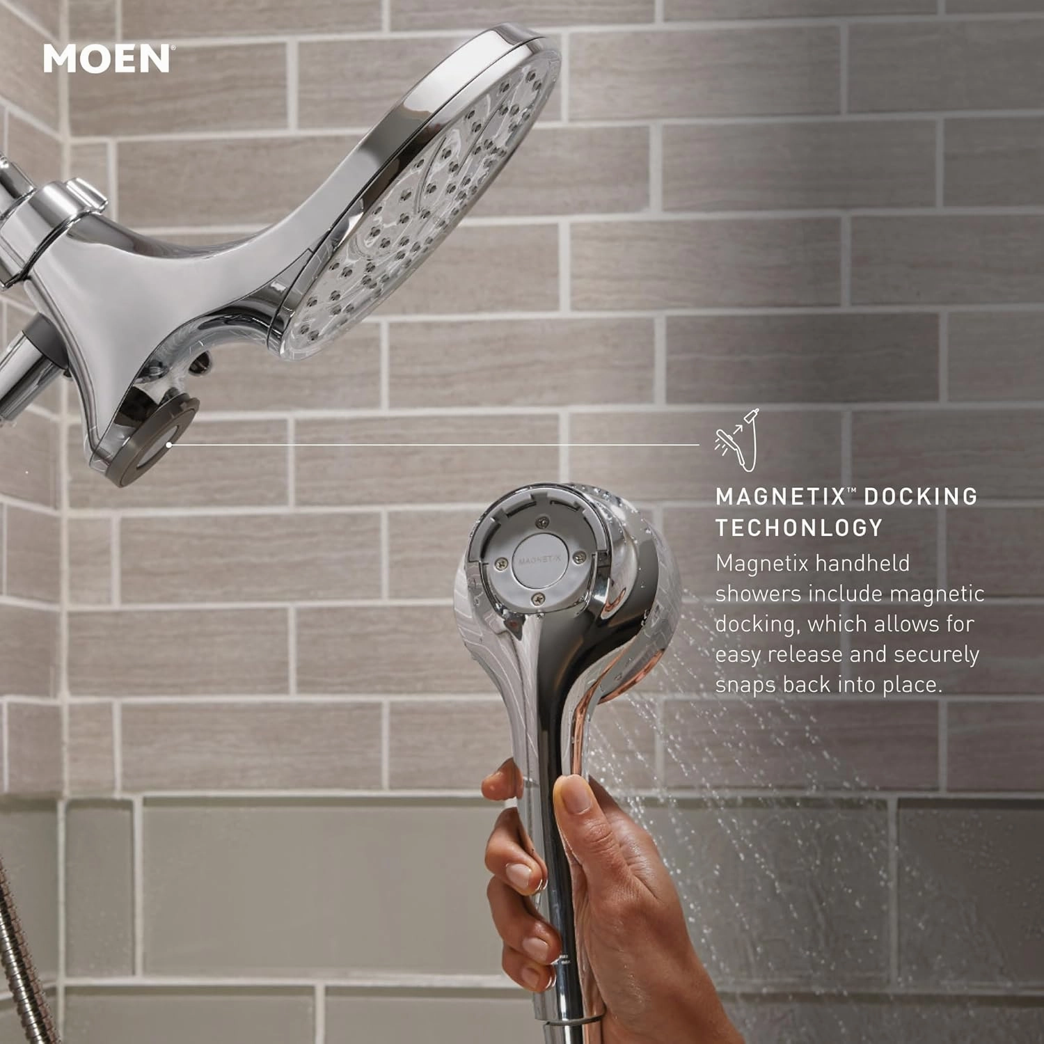Moen Engage Matte Black Magnetix 2-in-1 Combo Rain Showerhead with Detachable Handheld Shower Spray, Featuring Magnetic Docking System, 26009BL