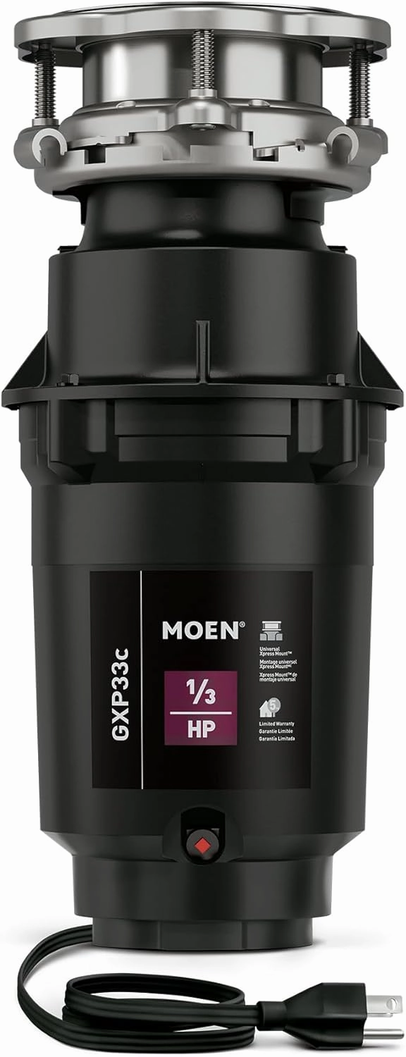 Moen GXP33C Lite Series PRO 1/3 HP Continuous Feed Garbage Disposal, Power Cord Included, Black
