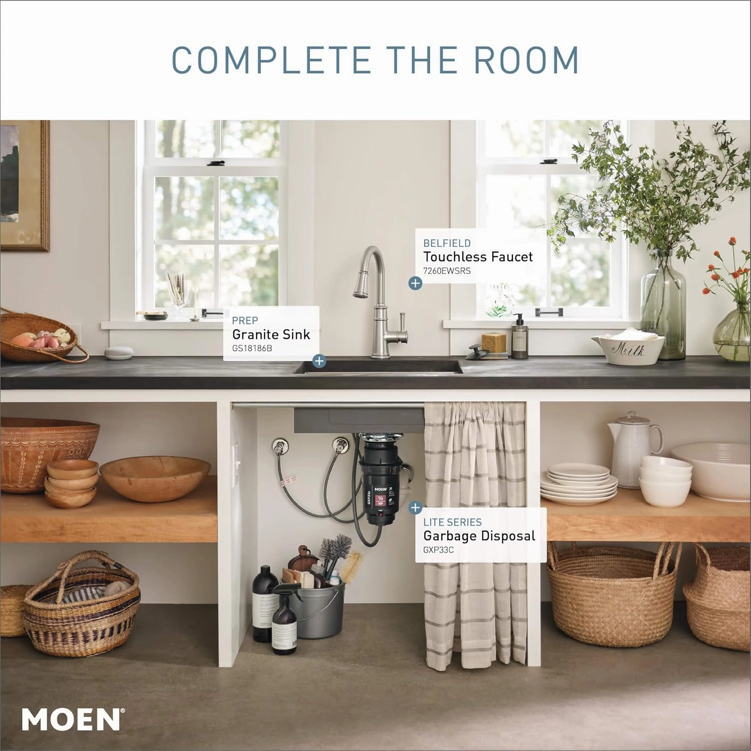 Moen GXP33C Lite Series PRO 1/3 HP Continuous Feed Garbage Disposal, Power Cord Included, Black