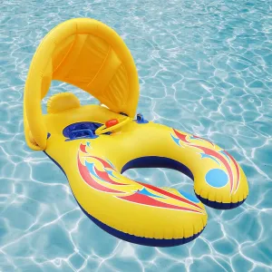 Mommy Baby Pool Float with Canopy Detachable, Interactive Parents Toddlers Swimming Ring, Inflatable Infant Pool Floaty Toddler Floats with Handle for Summer