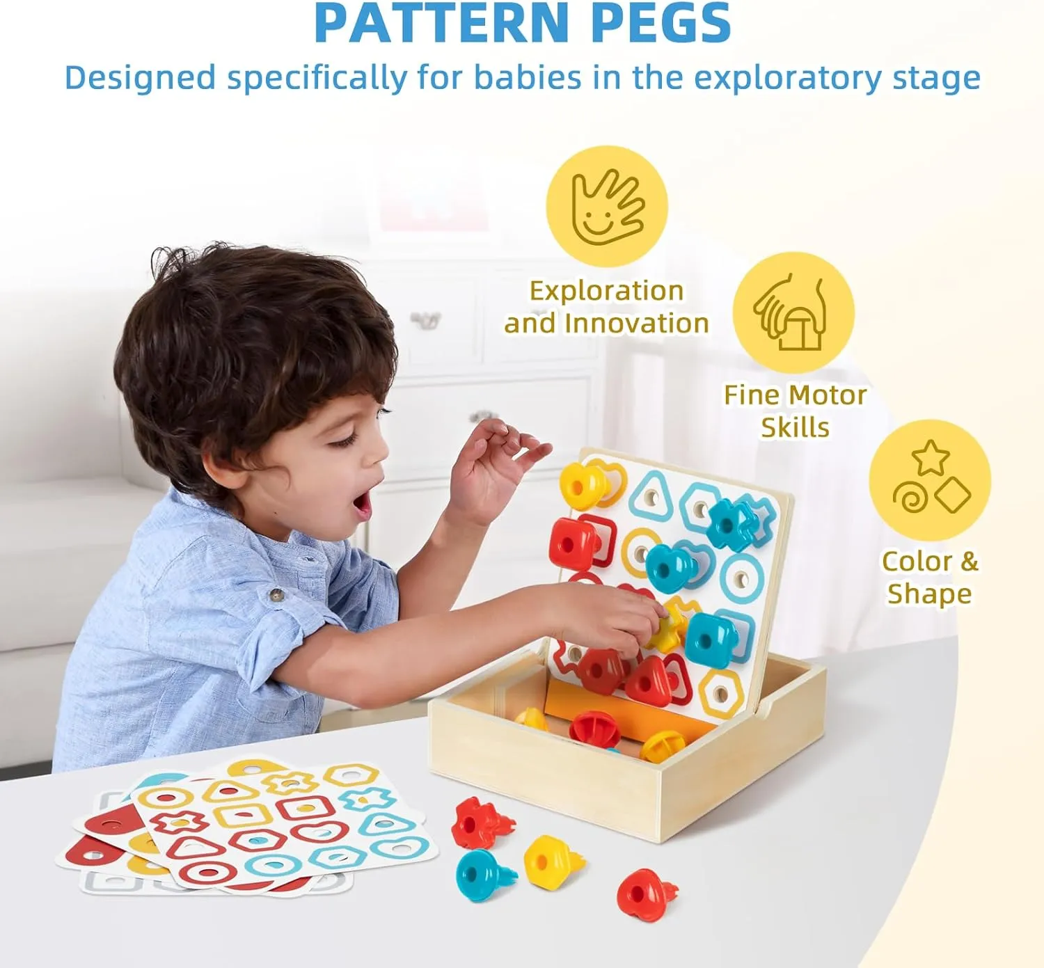 Montessori Educational Toys for 18   Months, 6 in 1 Learning Toys Set for Toddlers Wooden Toy Present (Pattern Pegs, Pound Bench, Lacing Beads, Magnetic Animal Puzzle, Picture Book)