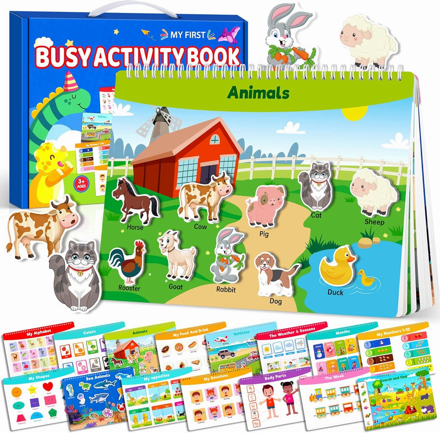Montessori Busy Book for Toddlers Age 3 , Toddler Preschool Learning Activities, Education Autism Sensory Travel Toy for Road Trip Car Airplane, Christmas Birthdays Gifts for Kids Toys Age 3 4 5