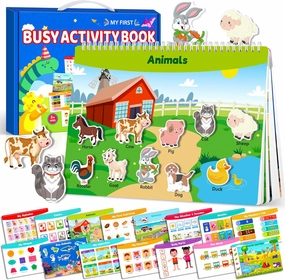 Montessori Busy Book for Toddlers Age 3 , Toddler Preschool Learning Activities, Education Autism Sensory Travel Toy for Road Trip Car Airplane, Christmas Birthdays Gifts for Kids Toys Age 3 4 5