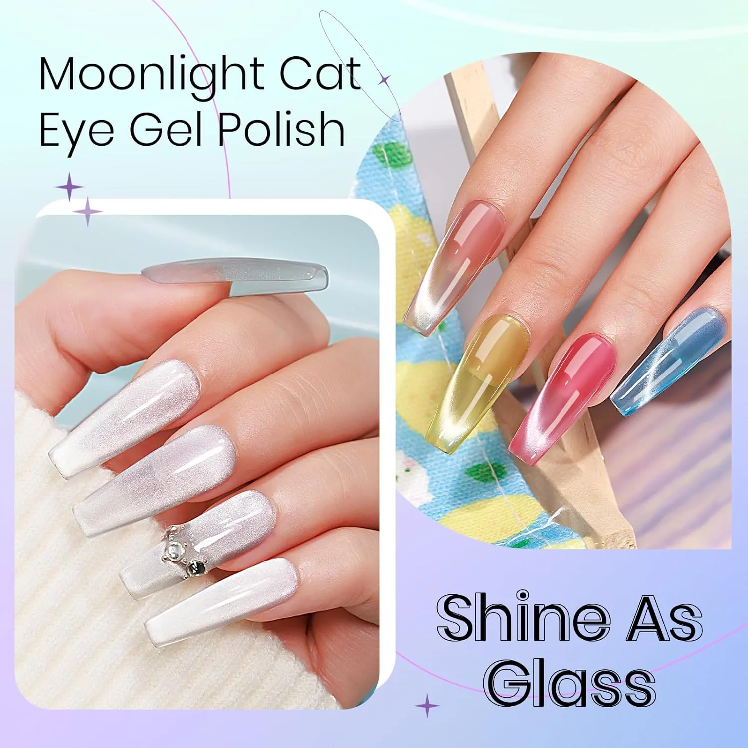 Moonlight Cat Eye Gel Nail Polish and Chameleon Magnetic Nail Polish Cat Eye Gel 12 Colors Cateye Gel Polish with Magnetic Stick Galaxy Wide Cat Eye Effects for Home DIY Manicure