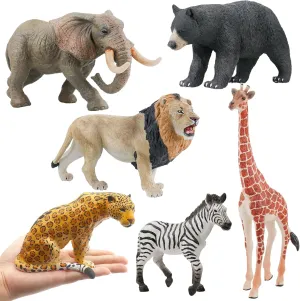 Mostop Large Safari Animal Figurines, 6 Pieces Plastic Animal Figurines Set with Lion, Elephant, Giraffe, Zebra, Leopard and Bear, Jumbo Wild Zoo Animals Figures Party Favor Birthday Gift Toy for Kids