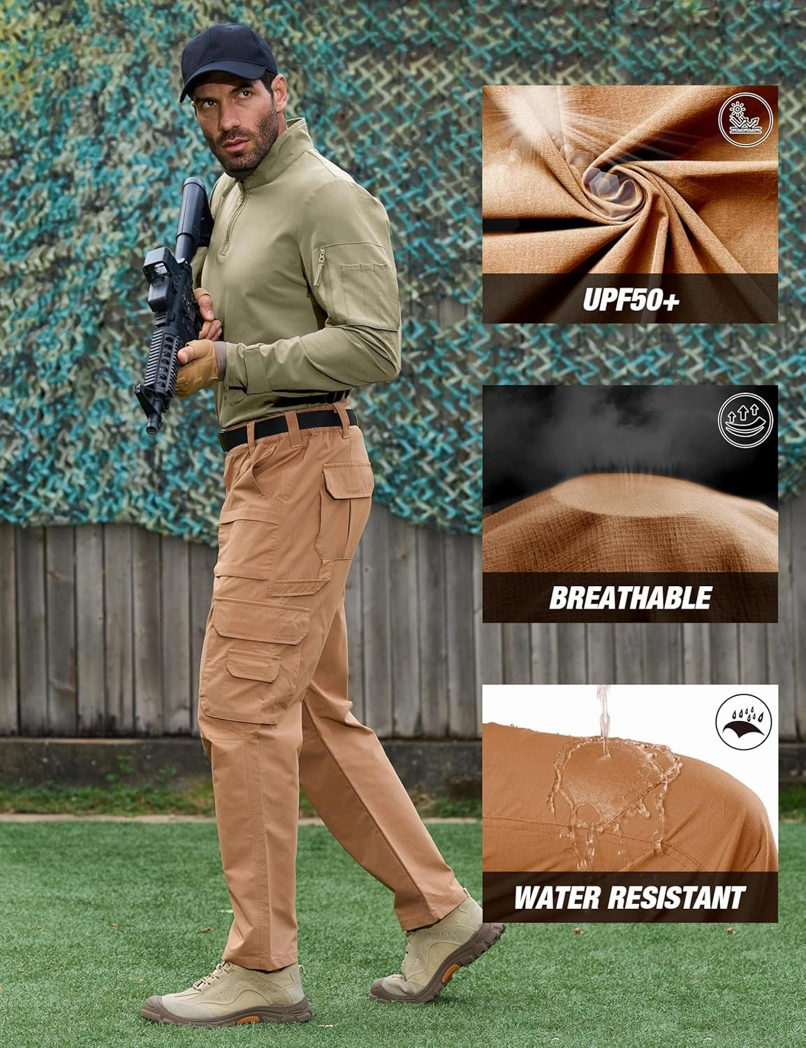 MOURCE Tactical Pants for Men Ripstop - Water Resistant Mens Work Pants Lightweight Quick Dry with 9 Pockets