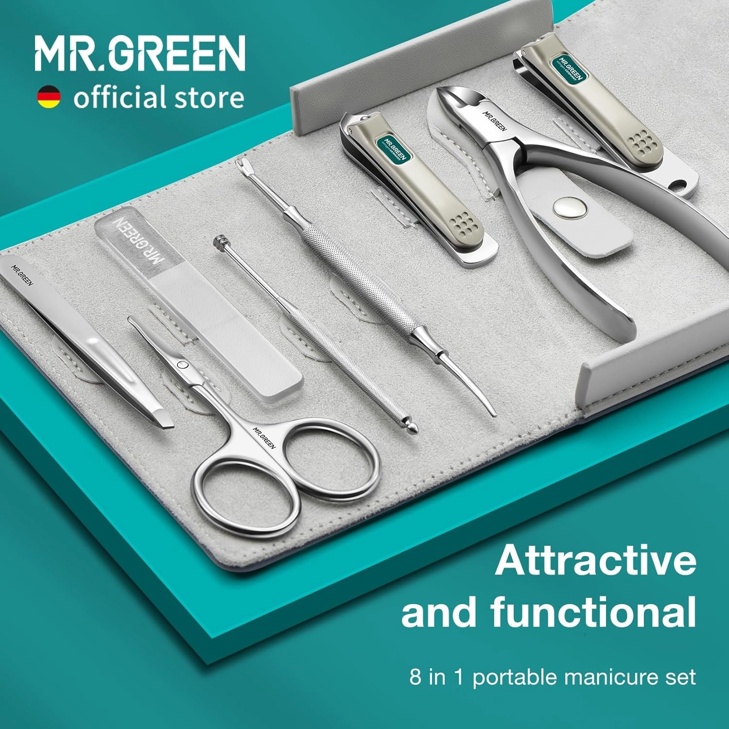 MR.GREEN Nail Clipper Sets 8 in 1 Pedicure Kits Stainless Steel Manicure Sets Personal Care Tools with Microfiber Leather Case (Mr-6658)