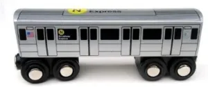 Munipals New York City Subway Wooden Railway (B Division)–Child Safe and Tested Wood Toy Trains (N Train)