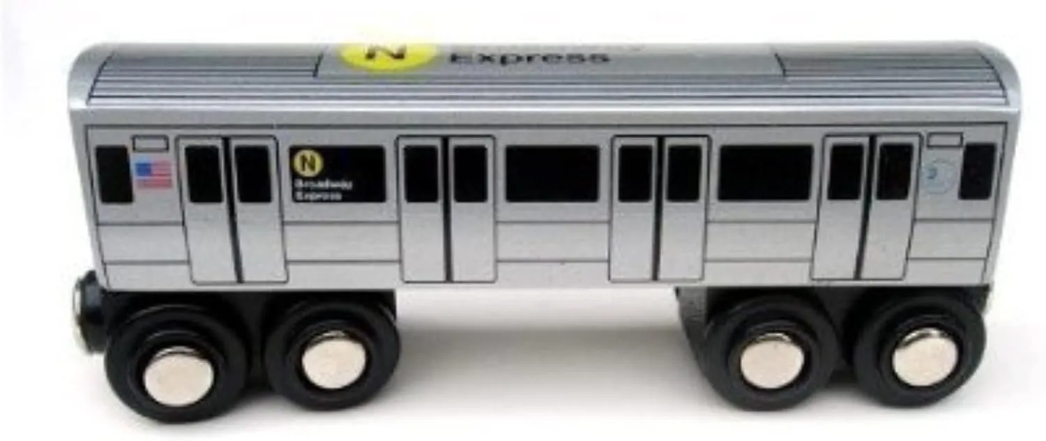 Munipals New York City Subway Wooden Railway (B Division)–Child Safe and Tested Wood Toy Trains (N Train)