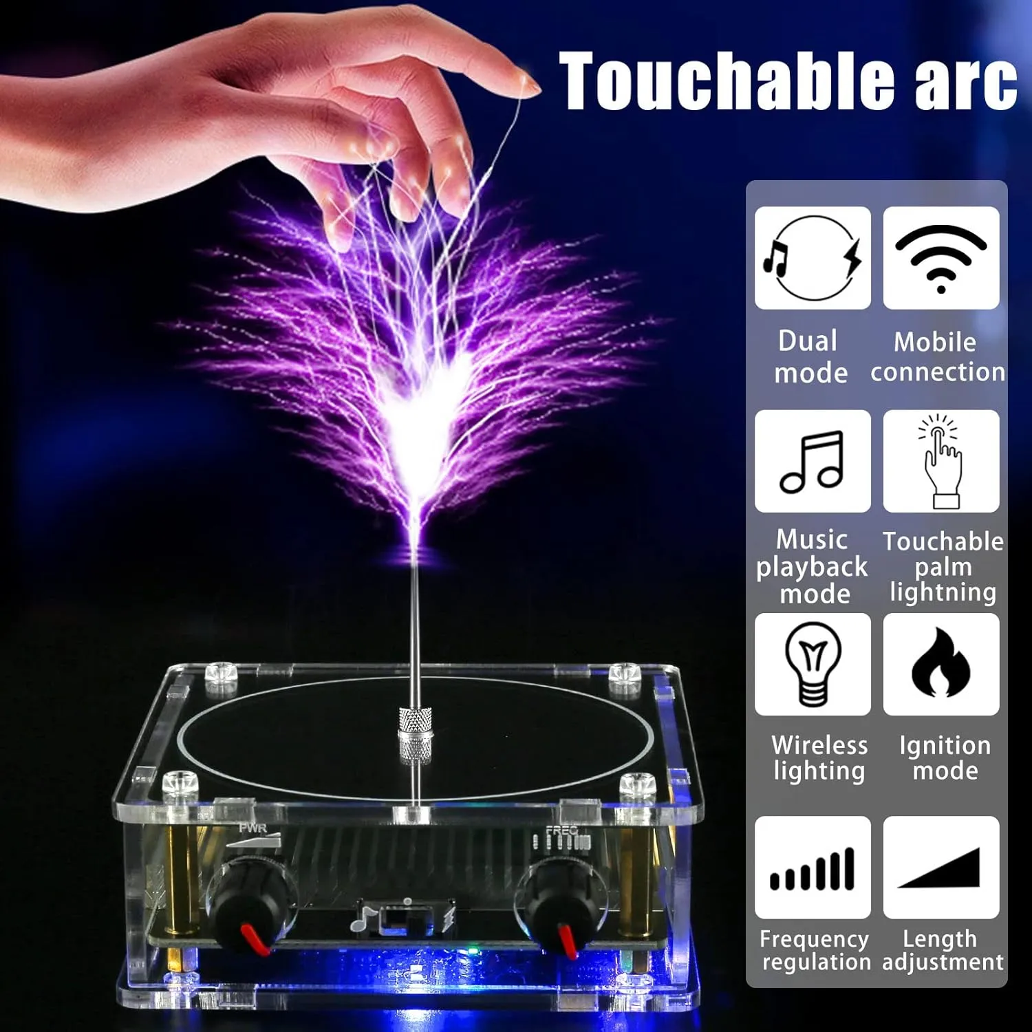 Musical Tesla Coil, Bluetooth Music Tesla Coil, Touchable Artificial Spark Gap Arc Generator, Wireless Transmission Experiment Model, Science Teaching Experiment Tool Desktop Toy (Standard)