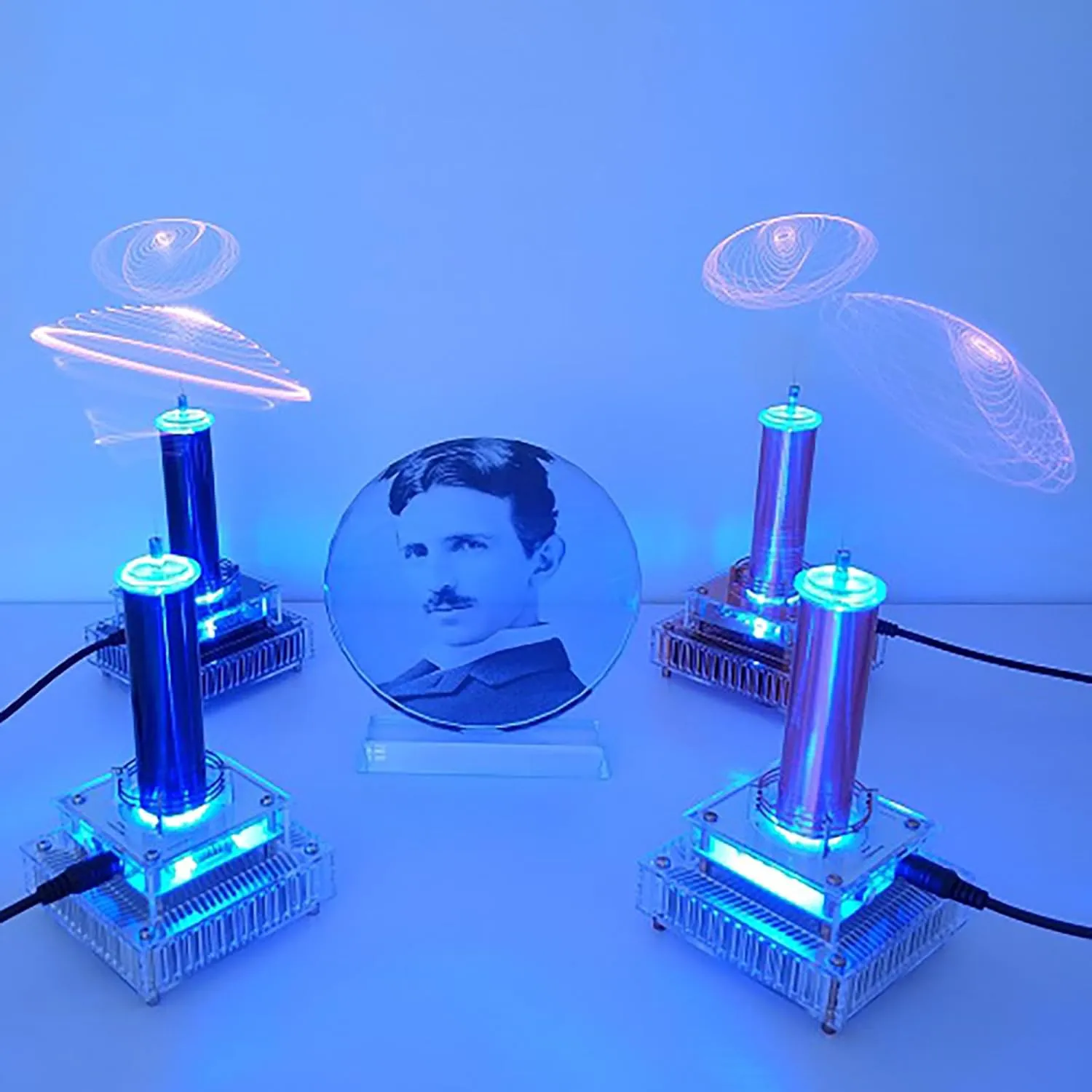 Musical Tesla Coil,Bluetooth Music Tesla Coil, Touchable Artificial Lightning Spark GapArc Generator,Wireless Transmission Experiment,Science Teaching Experiment Tool Desktop Toy Blue